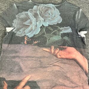 Graphic T-Shirt with Floral and Hands Design